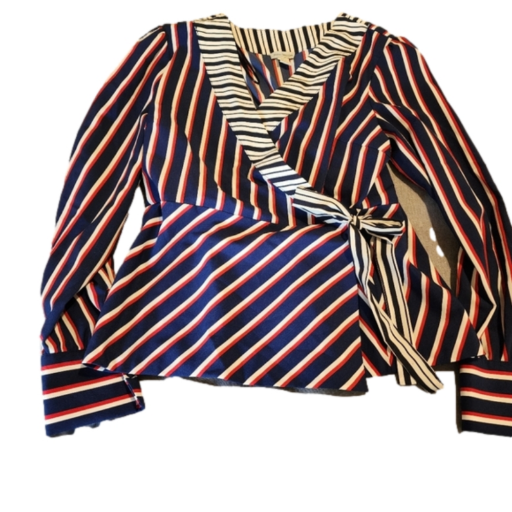 B - Paraphrase Red, White and Blue Striped Blouse